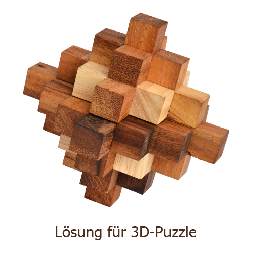 Lösungen für alle 3D Holzpuzzle aus Samanea 