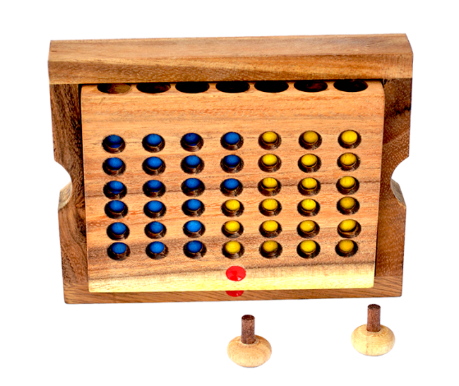 connect four small wooden box, strategy game for 2 player , size 17,5 x 12,8 x 3,0 cm, connect 4 in wooden box Monkey Pod thai wooden games